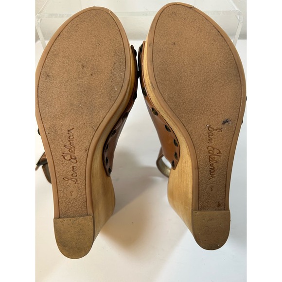 Sam Edelman Women’s Camilla Tan Wedge Leather Studded Slingback Sandals 8 - Picture 5 of 8
